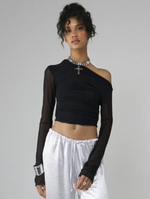 Mesh asymmetrical top black