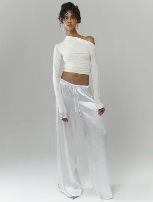 Satin relaxed trousers white